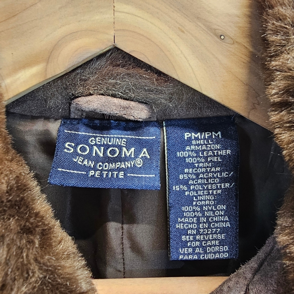 Vintage Brown Suede Leather Jacket M Faux Fur Collar Y2K Quiet Luxury Equestrian - Picture 11 of 12